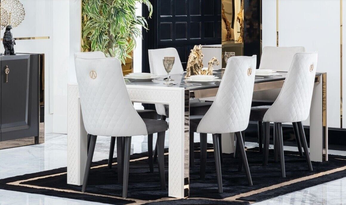 JVmoebel Esszimmer-Set Design Luxus Tische Esszimmer Italienische Tisch Lehnstuhl 6x Stühle, (7-St) | Esszimmer-Sets