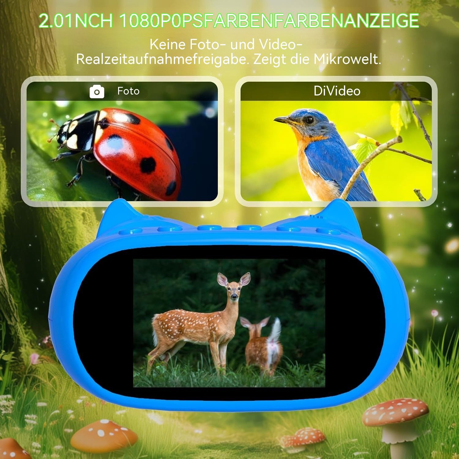 TWUFY Mikroskop für Kinder, Handmikroskop, 1000-fach Zoom Kindermikroskop Digitalmikroskop (2,0 Zoll IPS-Display, Kindergeschenk, 2-in-1-Mikroskop und Teleskop) – Bild 3 von 5