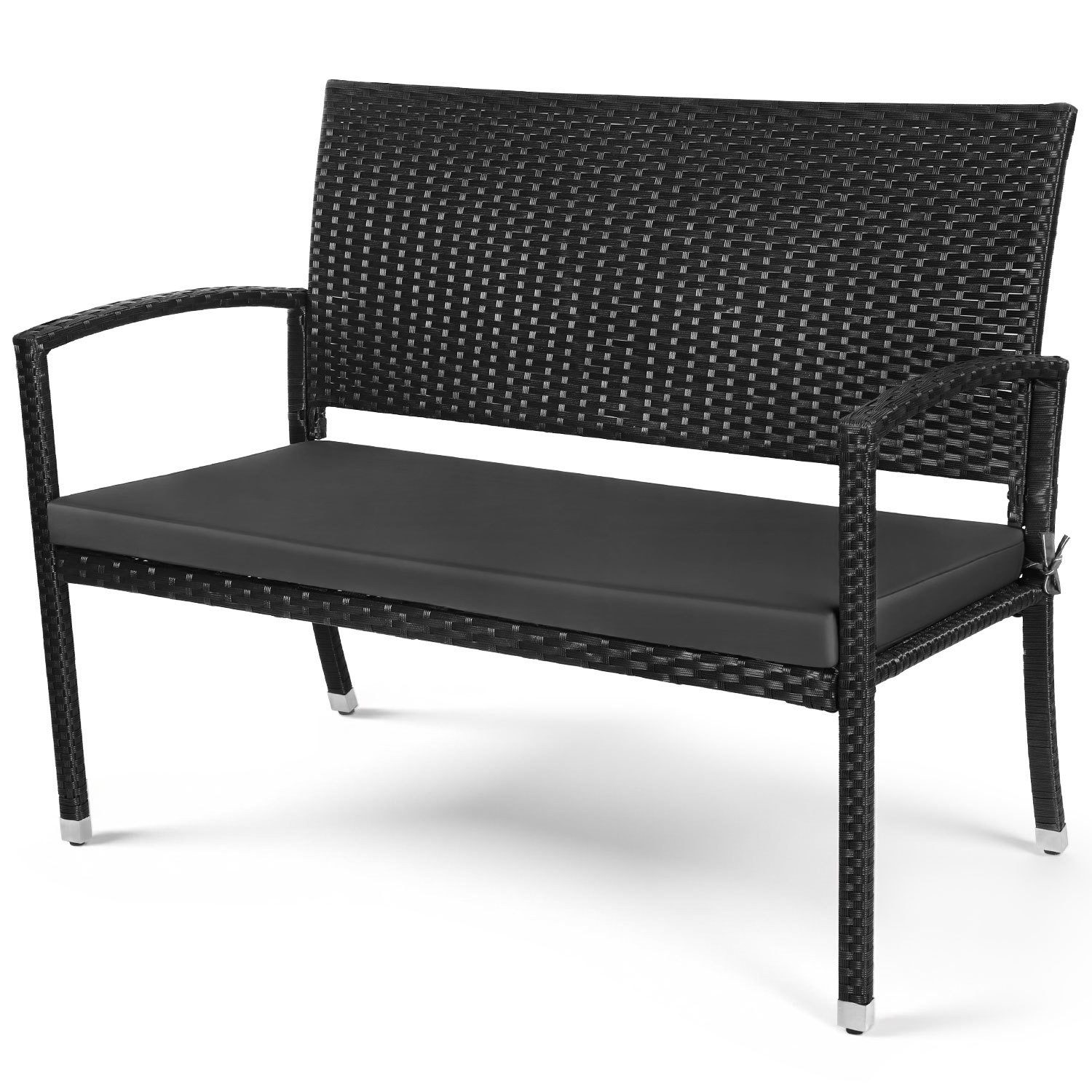 Clanmacy Gartenbank Gartenbank 2-Sitzer Schwarz mit Sitzkissen für Balkon