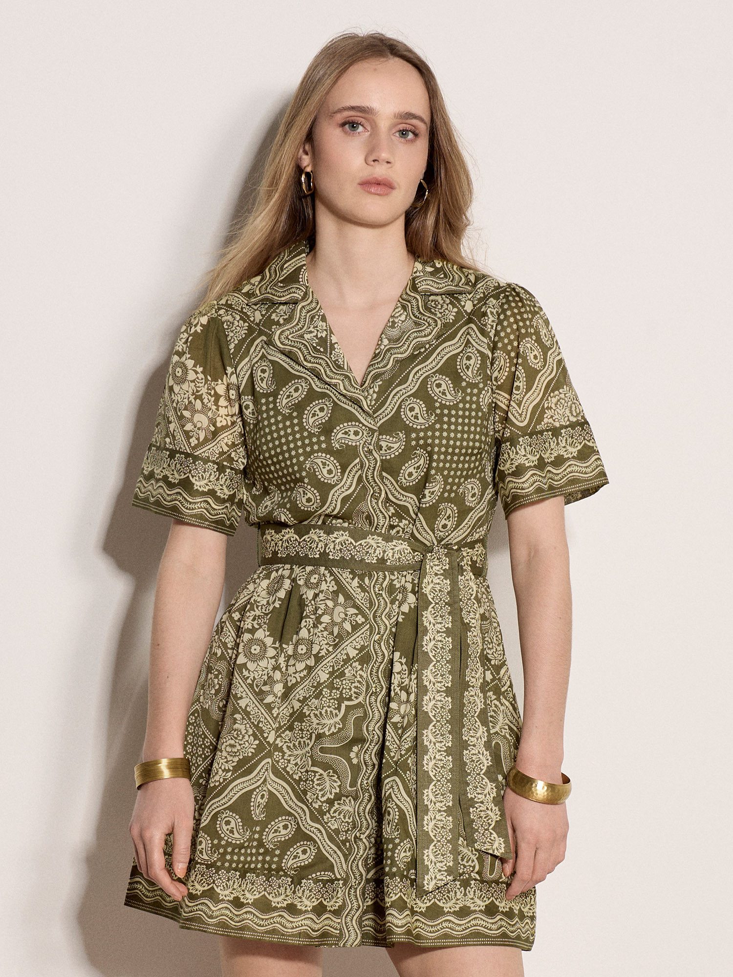 Apricot Minikleid Schalprintkleid in kurzer Länge Druck