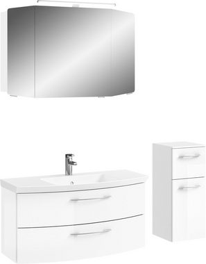 Saphir Badmöbel-Set Cassca Sprint 3-teilig Mineralmarmor-Waschtisch mit LED-Spiegelschrank, (4-St), mit Unterschrank, 4 Türen, 3 Schubladen, inkl. Türdämpfer
