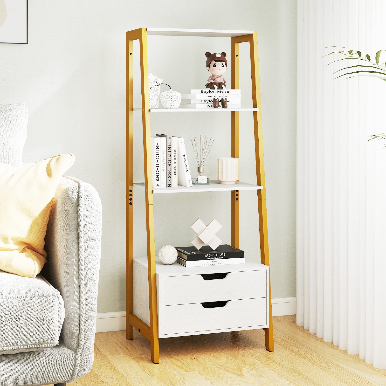 COSTWAY Bücherregal, Holz, Leiterregal stehend, mit günstig online kaufen