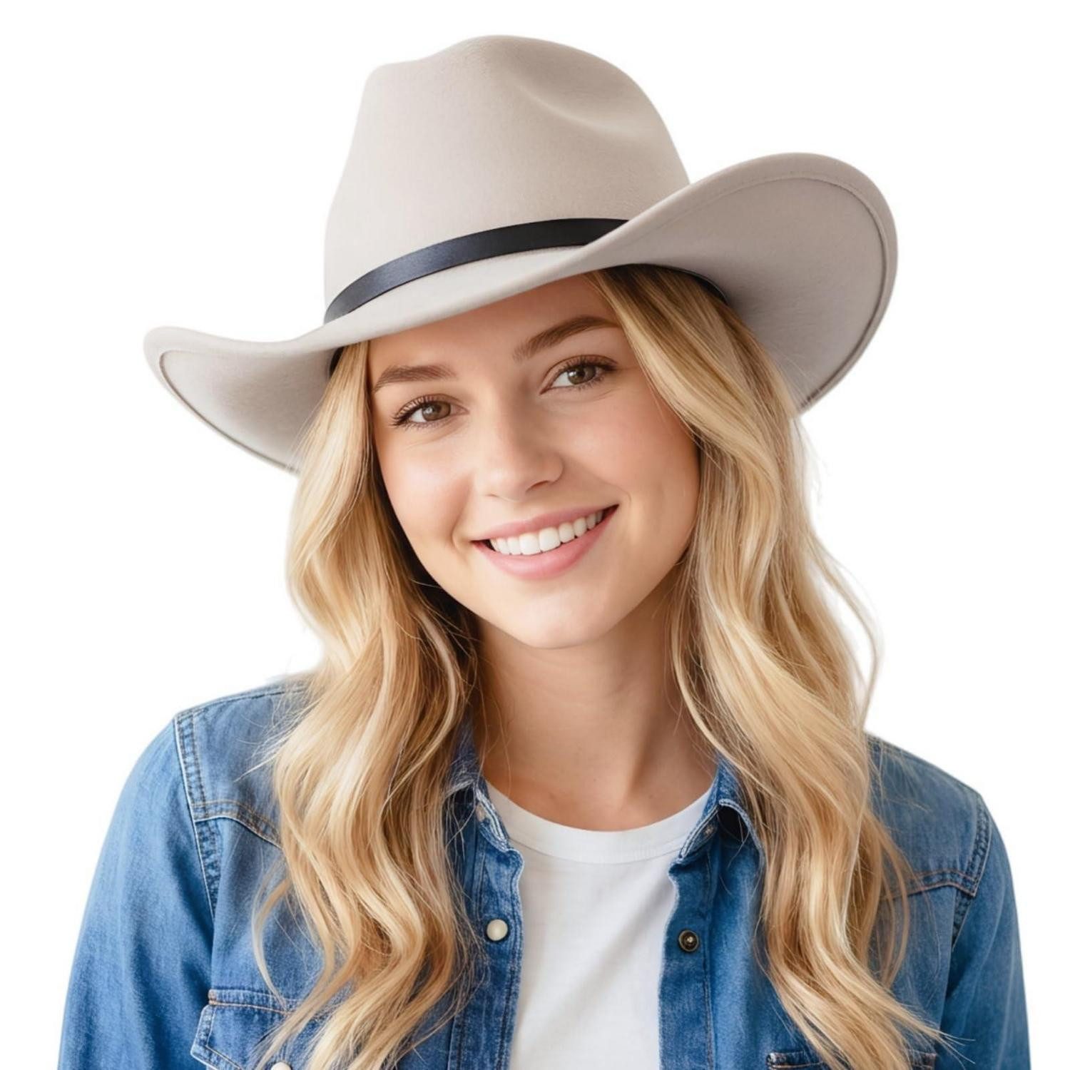 LuxusKollektion Cowboyhut Cowboyhut Wildleder Damen Herren Krempe Einheitsgröße M A1 Weiß