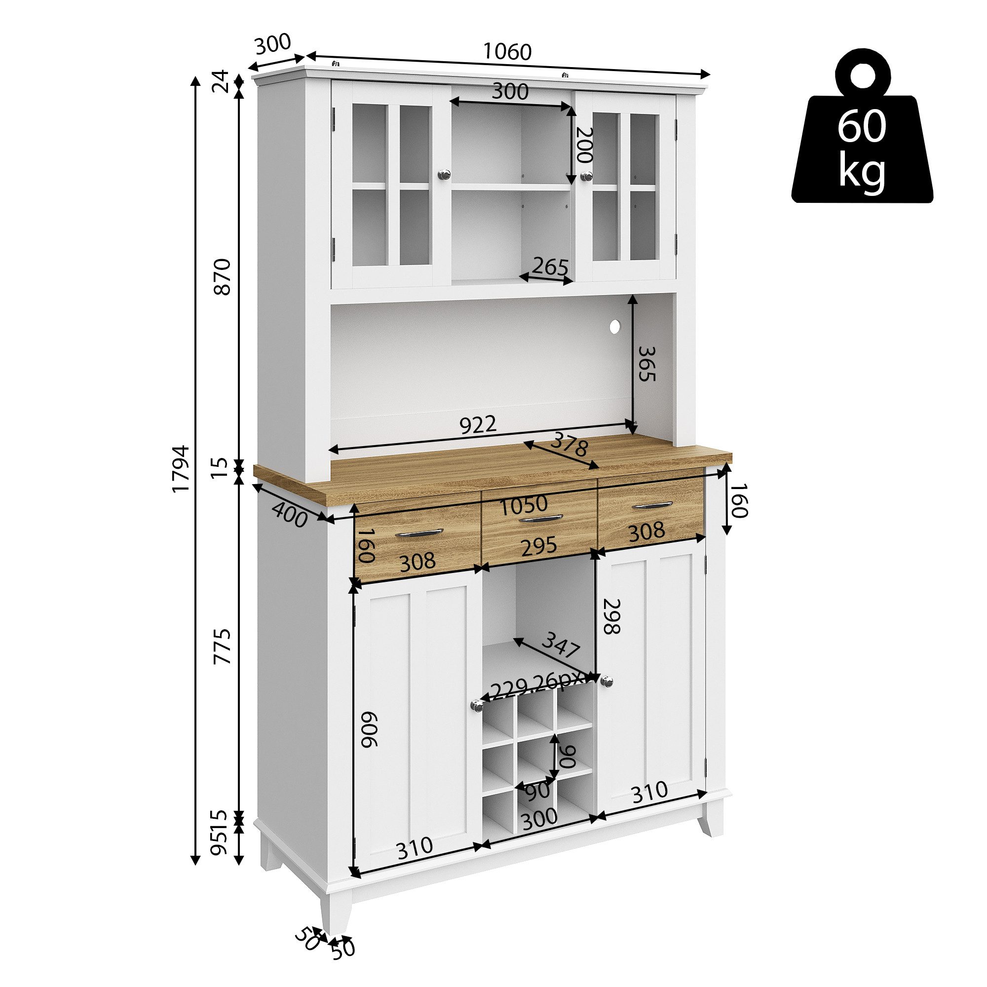 Celya Küchenbuffet Küchenschrank,Hochschrank Küchenbuffet,Vitrinenschrank, günstig online kaufen