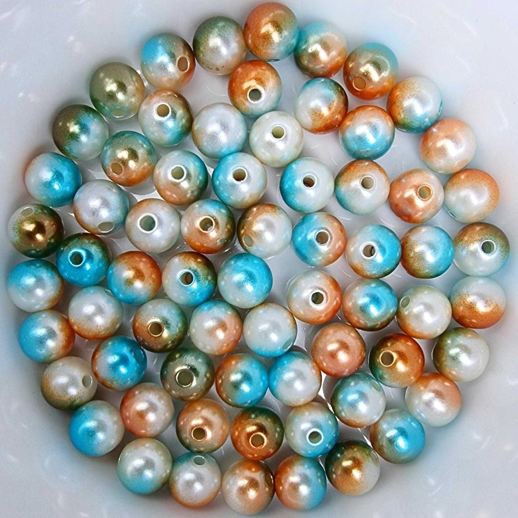 Kopper-24 Bastelperlen Wachsperlen bunt schimmernd ca. 1000 Stück, 3mm, blau, weiß, pink