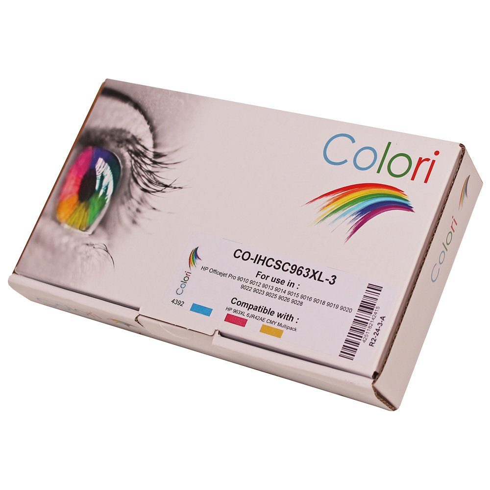 Colori Tintenpatrone (Kompatibles Set 3x Druckerpatrone CMY für HP 963XL OfficeJet Pro, 4e 9015 9015e 9016 9018 9019 9020 9022 9022e 9023 9025 9025e 9026 9028)