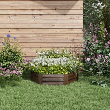 Outsunny Hochbeet sechseckiger Blumenkasten mit offenem Boden, Holzoptik (Pflanzkasten, 1 St., Gemüsebeet), für Balkon, Garten, Dunkelbraun, 113 x 98 x 30 cm