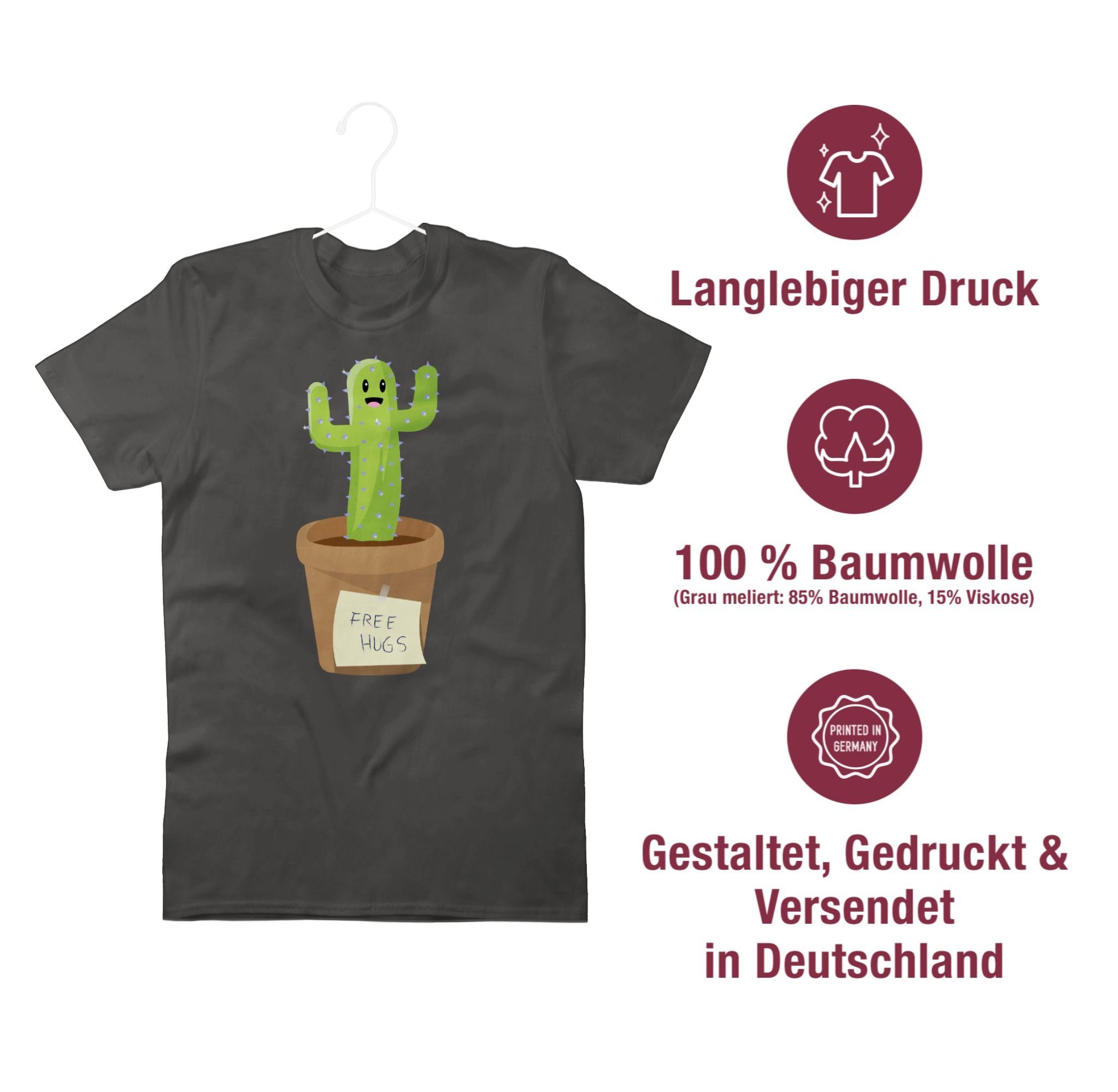 Hugs T-Shirt 01 Kaktus Free Statement Dunkelgrau Sprüche Shirtracer