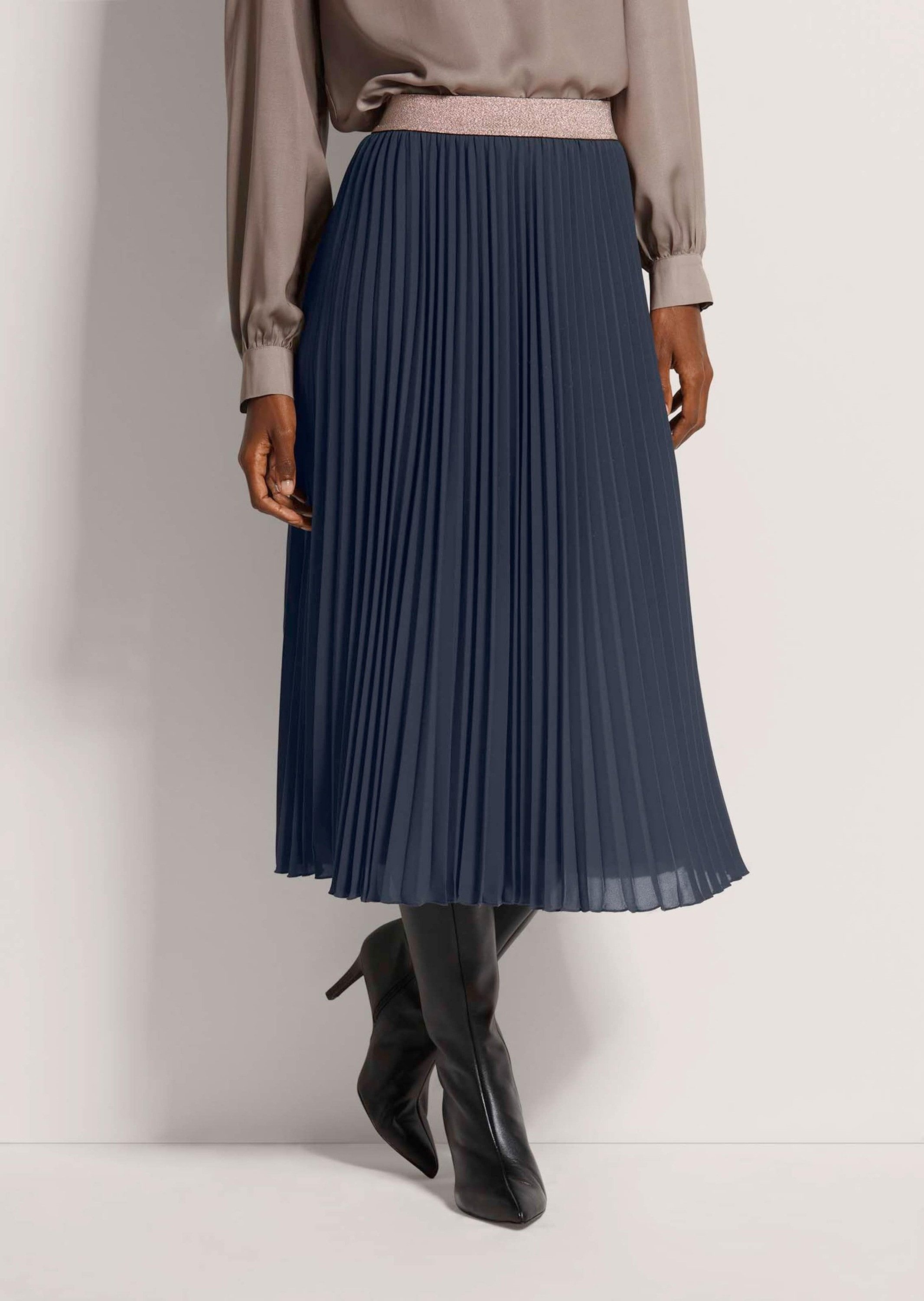 MADELEINE Maxirock Eleganter Faltenrock in Midilänge Wadenlanger Rock mit elastischem Bund, Plissee