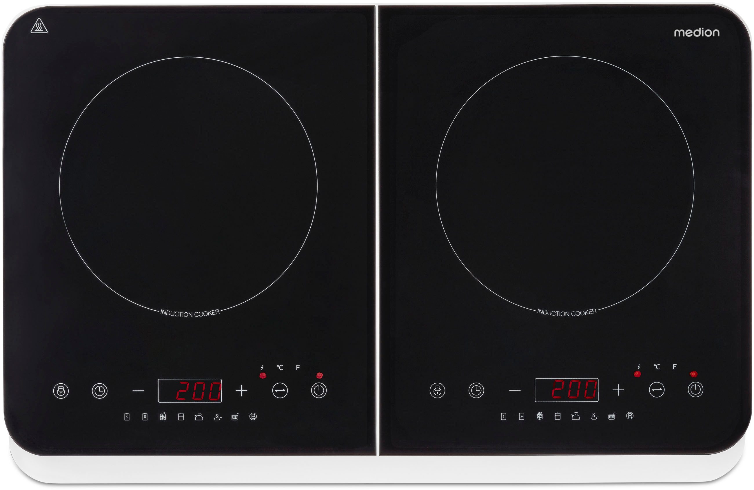 Medion® Doppel-Induktionskochplatte MD 18493, 3500 W Induktionsleistung, automatische Topferkennung, Timer, Temperaturbereich 60 - 240°, Sensor-Touch-Display