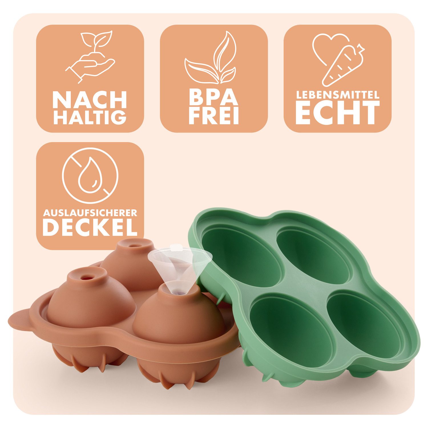 Blumtal Eiswürfelform Silikon Eiswürfelform mit Deckel - bpa frei & leichtes herauslösen, (2-tlg)