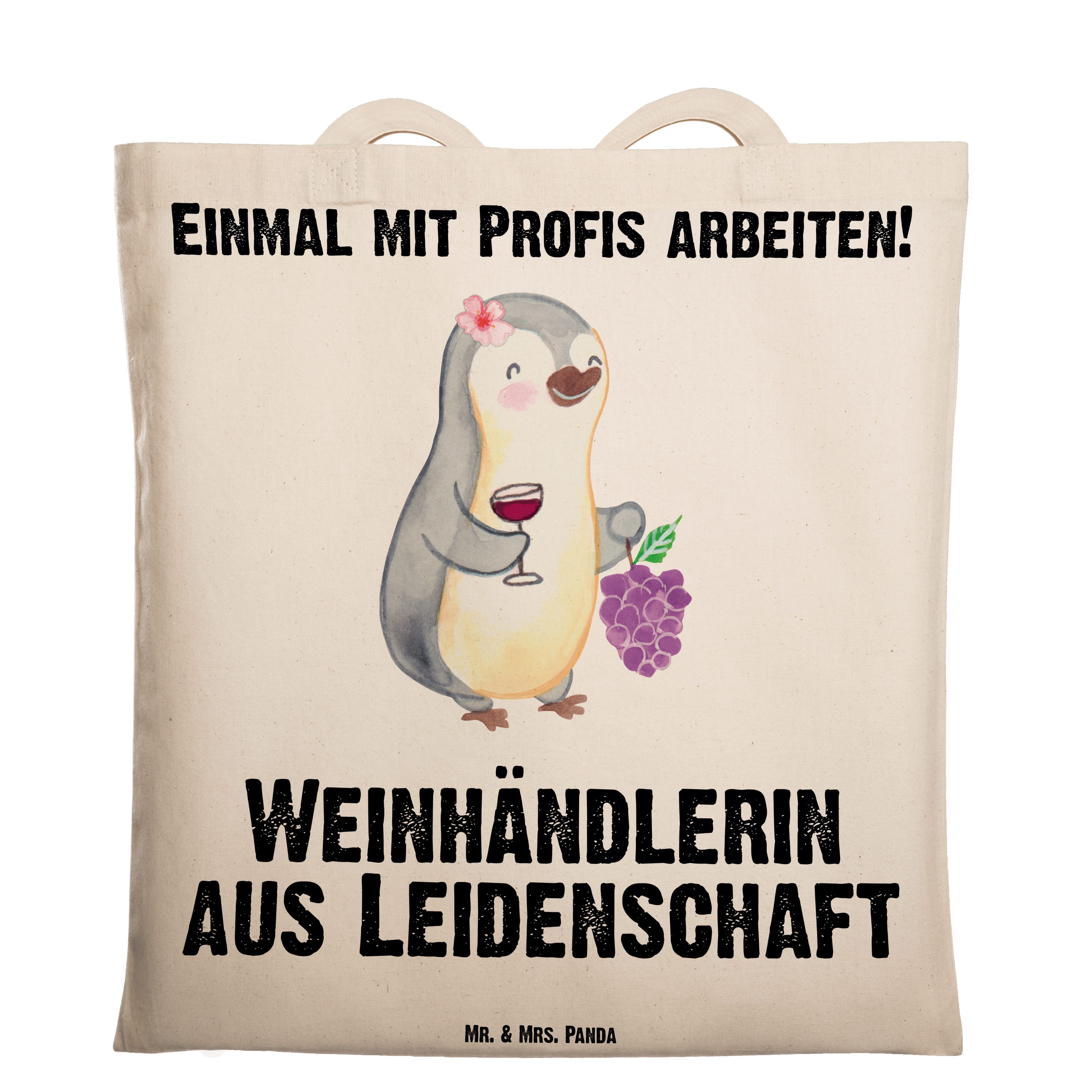 Mr. & Mrs. Panda Tragetasche Weinhändlerin aus Leidenschaft - Transparent - Geschenk, Jutebeutel, (1-tlg)