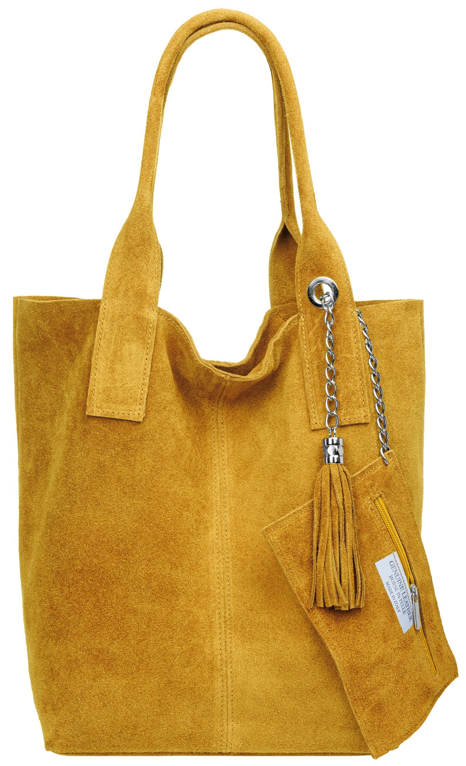 Caspar Schultertasche große Wildleder Shopper Damen Tasche - CLASSIC LINE - Modell No.828, 100% italienisches Leder - mit stylischer Metallkette & Zusatztasche
