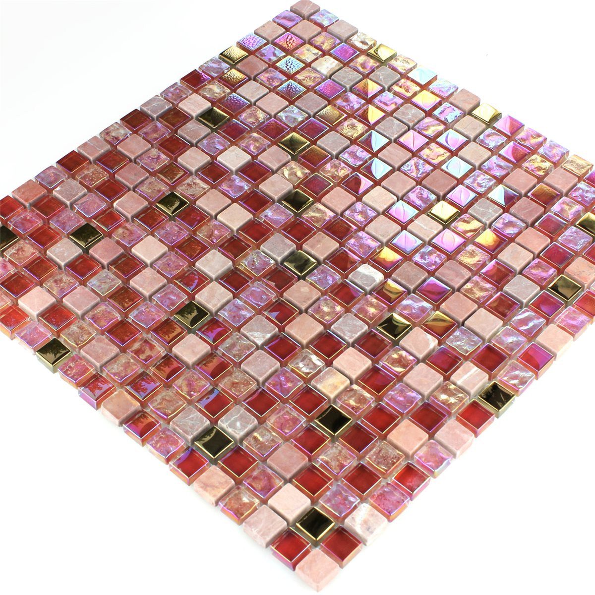 Mosafil Mosaikfliesen Glas Naturstein Mosaikfliesen Meramec Rot Rosa Gold, Naturstein-Glas 32.200x30.500, gold-beige-rosa, Verlegefertig auf ein Netz geklebt - Wasserfest