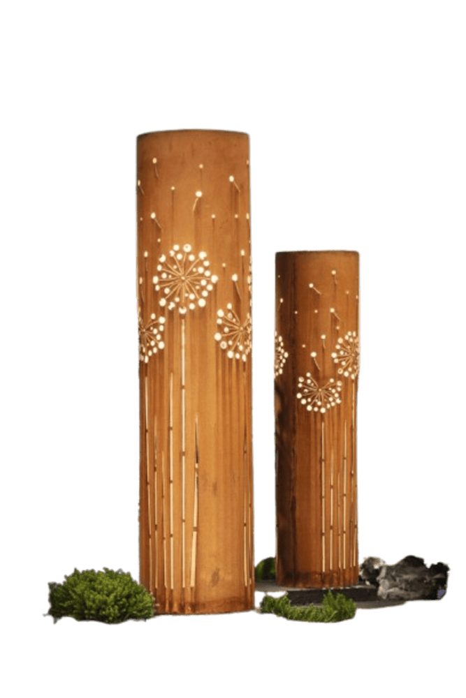 Home-trends24.de Dekosäule LED Solarsäule Pusteblumen Garten Gartensäule Metall Rost 2er Set (2 St)