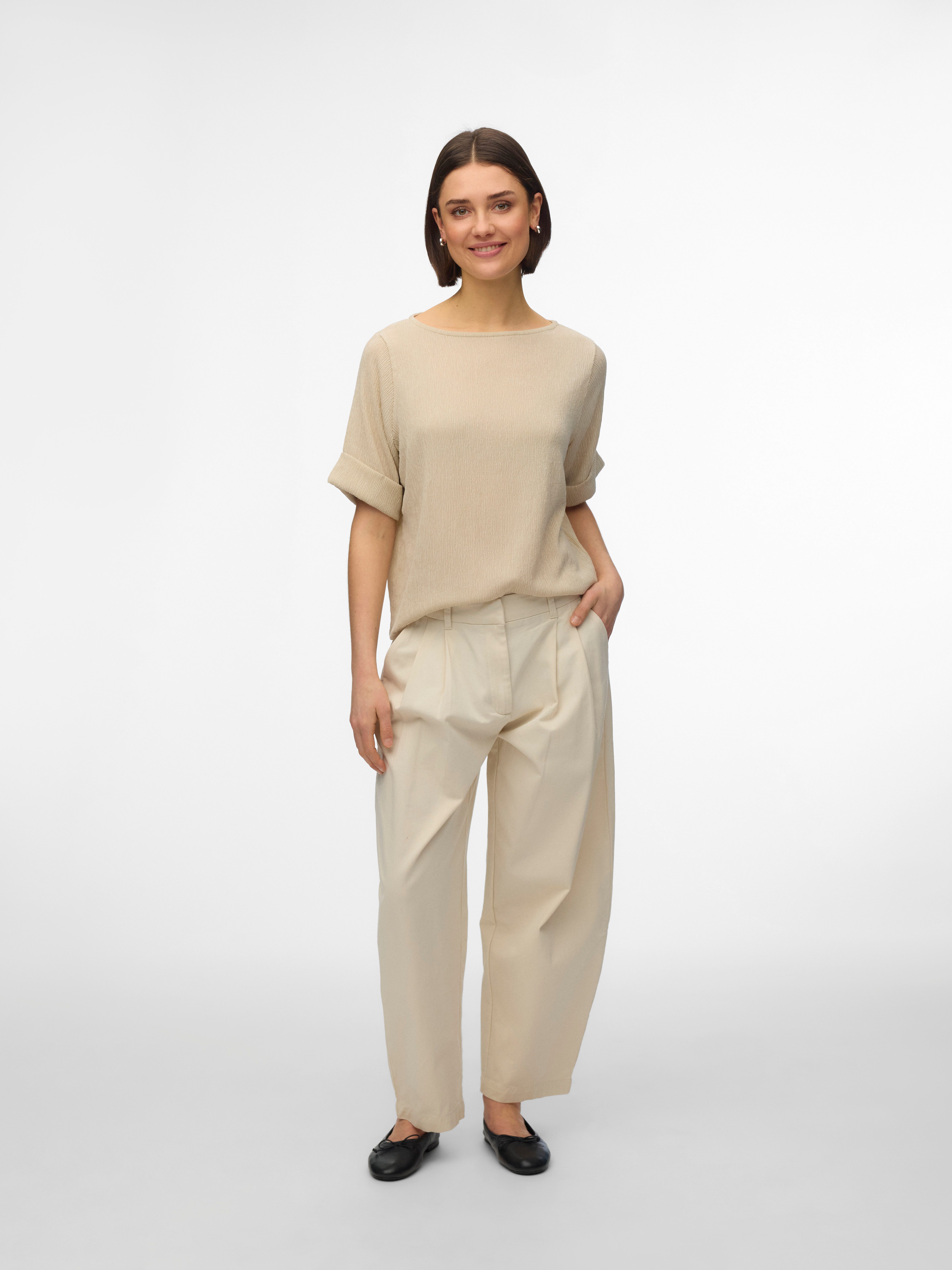Vero Moda Kurzarmshirt VMLUNA 2/4 BOATNECK TOP JRS NOOS Materialmix, regular fit
