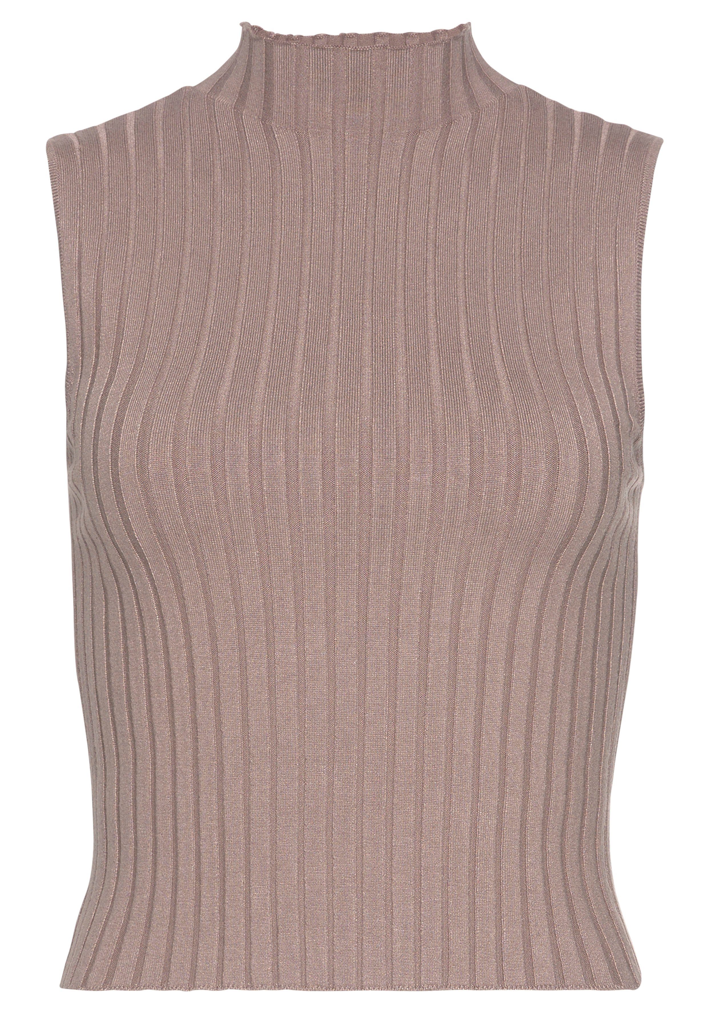 Stricktop taupe LASCANA aus weichem Rippstrick