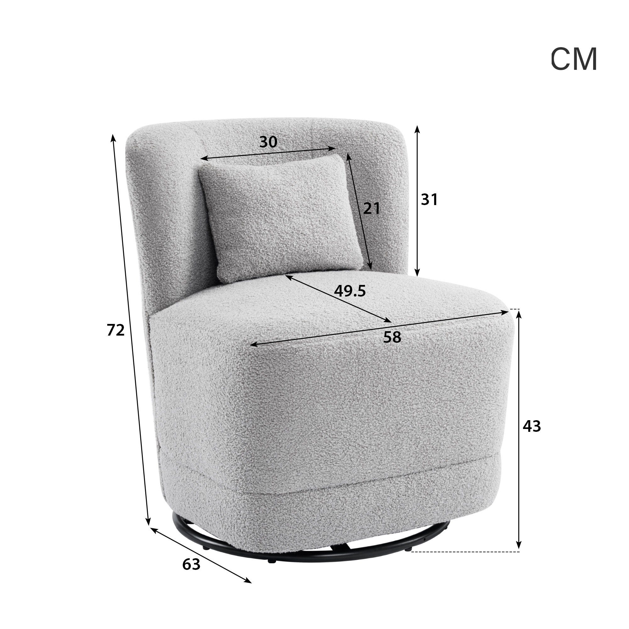 OKWISH Drehsessel TV-Sessel Relaxsessel Loungesessel Loungesessel, Freizeitstuhl, Teddysamtsessel, und 360° drehbarer drehbarer (mit Balkondrehstuhl grau Kissen Polsterstuhl Einzelsofastuhl)