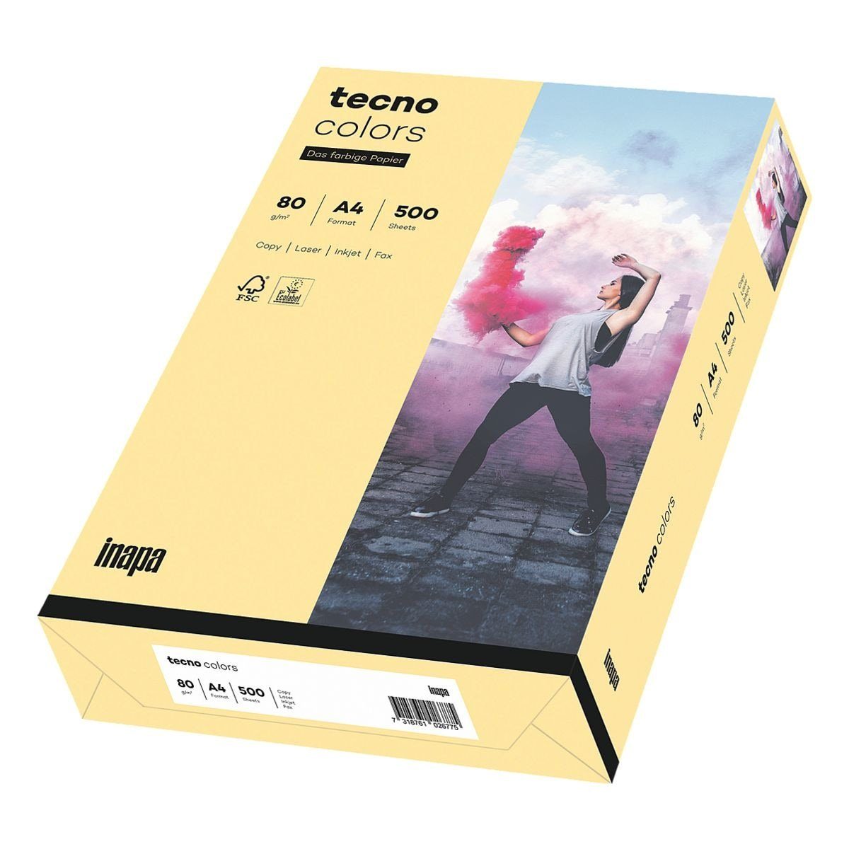 Auswahl Inapa tecno Drucker- und Kopierpapier Colors, 80 Rainbow g/m², / chamois 500 A4, Pastellfarben, tecno Blatt DIN Format