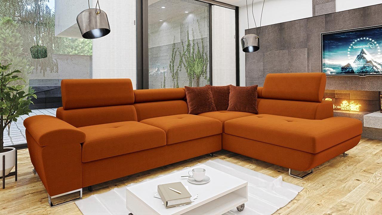 MIRJAN24 Ecksofa Cotere Sofa mit Polsterecke L-Form Premium, Kopfstützen, Einstellbare Bettkasten, und mit Schlaffunktion