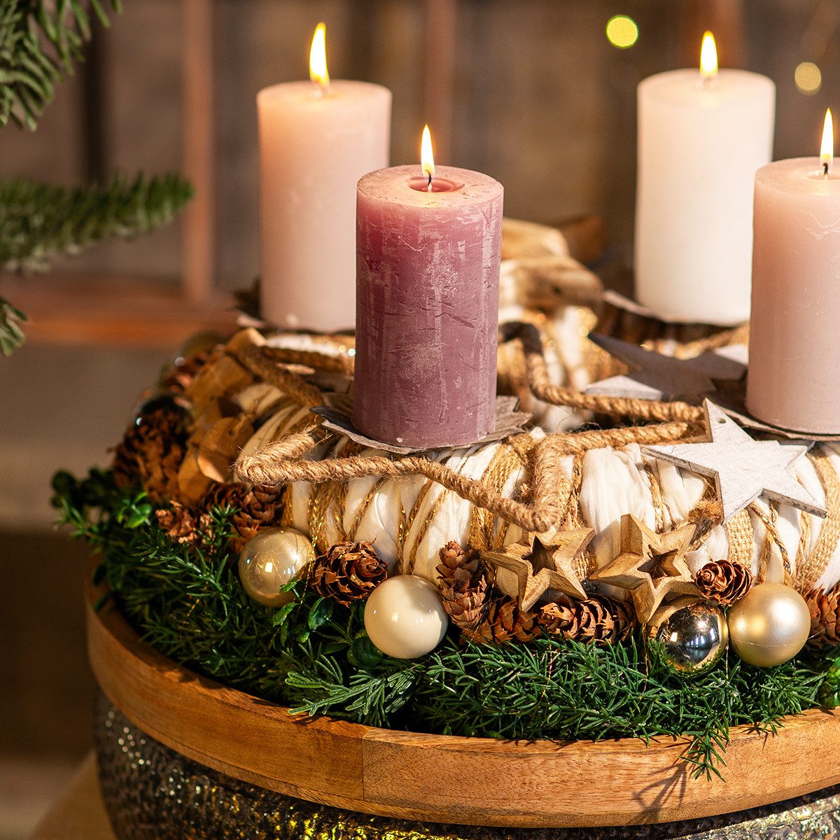 Viana Christbaumschmuck Natürliche Weihnachtsdeko Sterne aus Jutegarn Metallgestell