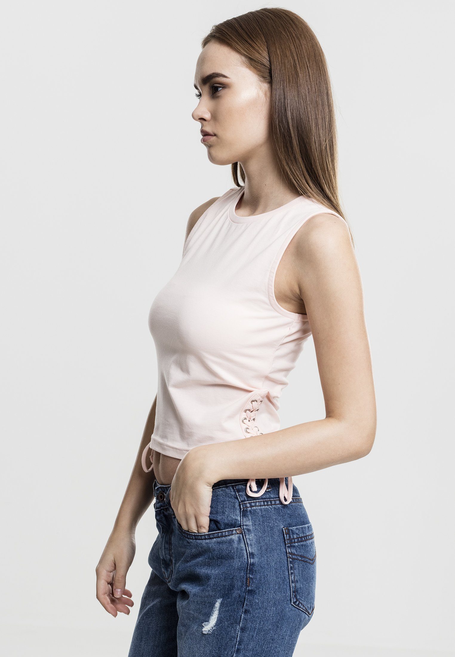 Up CLASSICS (1-tlg) pink URBAN Damen Lace T-Shirt Cropped Ladies Top