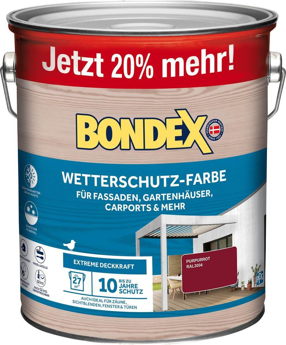 Bondex Wetterschutzfarbe BONDEX Wetterschutz-Farbe 3L, Außen, Witterungsbeständig, Purpurrot