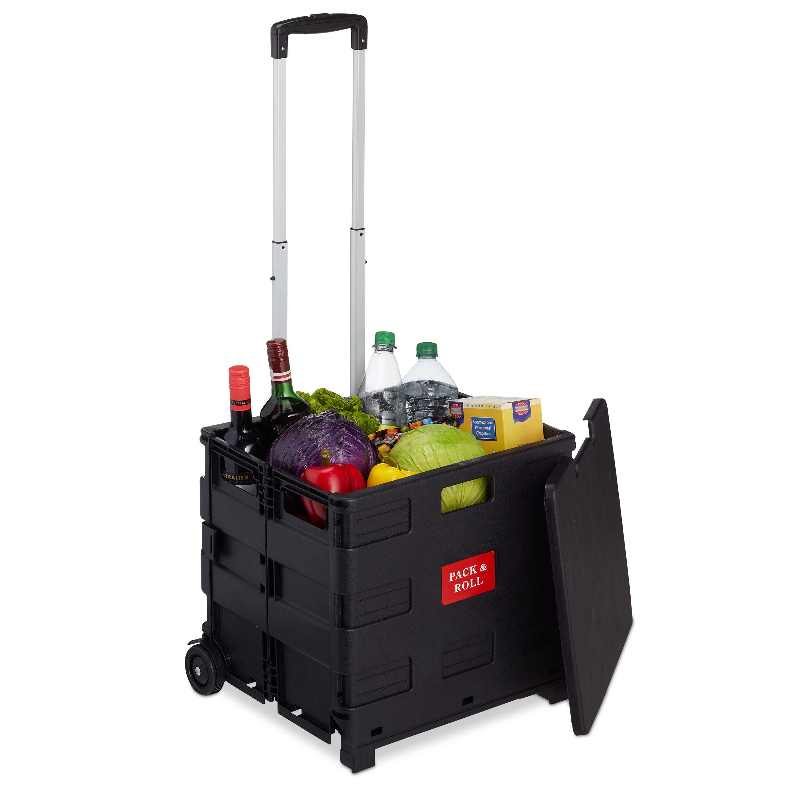 relaxdays Einkaufstrolley Klappbarer Einkaufstrolley mit Rollen, 49.06 l, schwarz