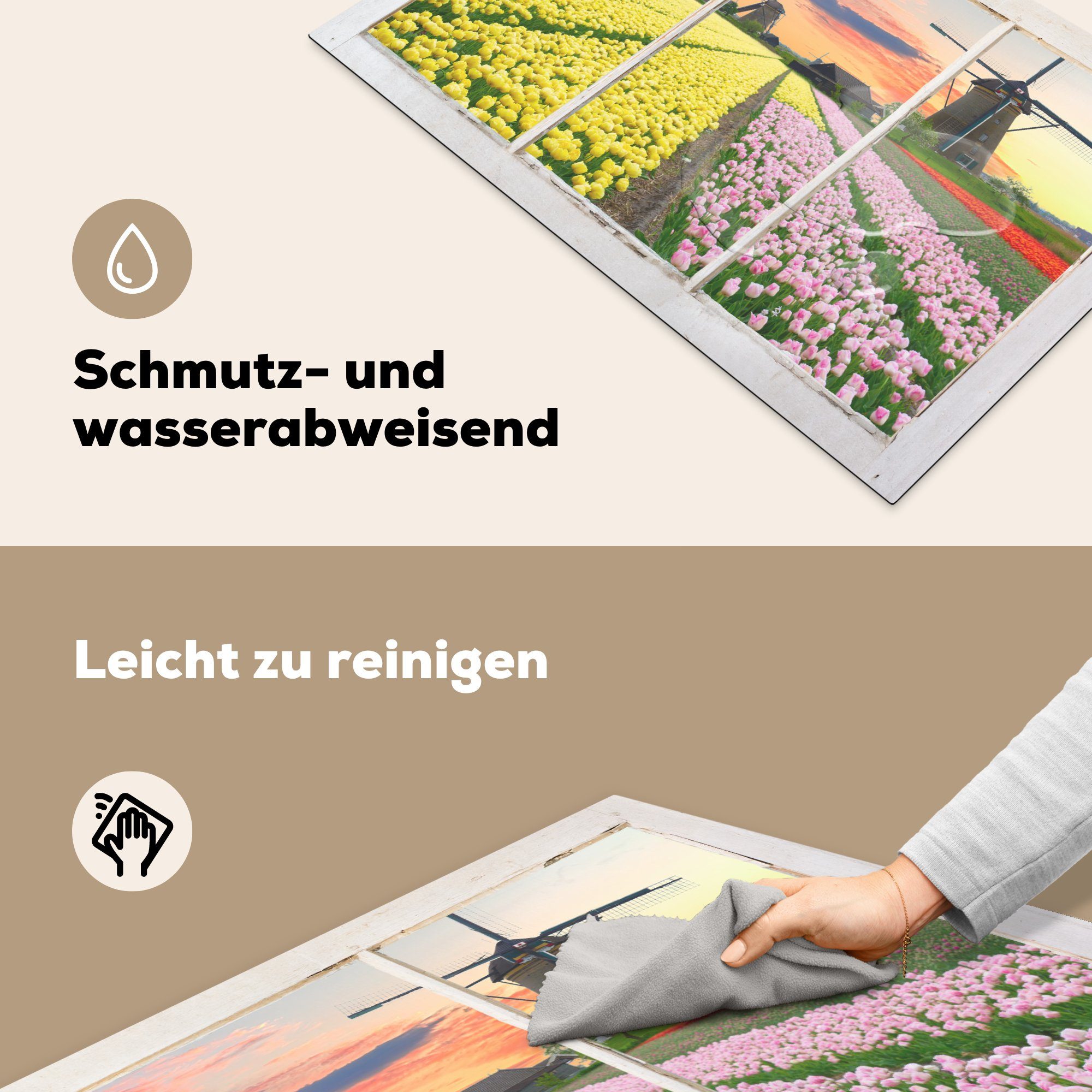 Vinyl, 81x52 Tulpen Schutz (1 cm, tlg), MuchoWow Herdblende-/Abdeckplatte - die küche, - Induktionskochfeld Mühle, Ceranfeldabdeckung für Ansicht