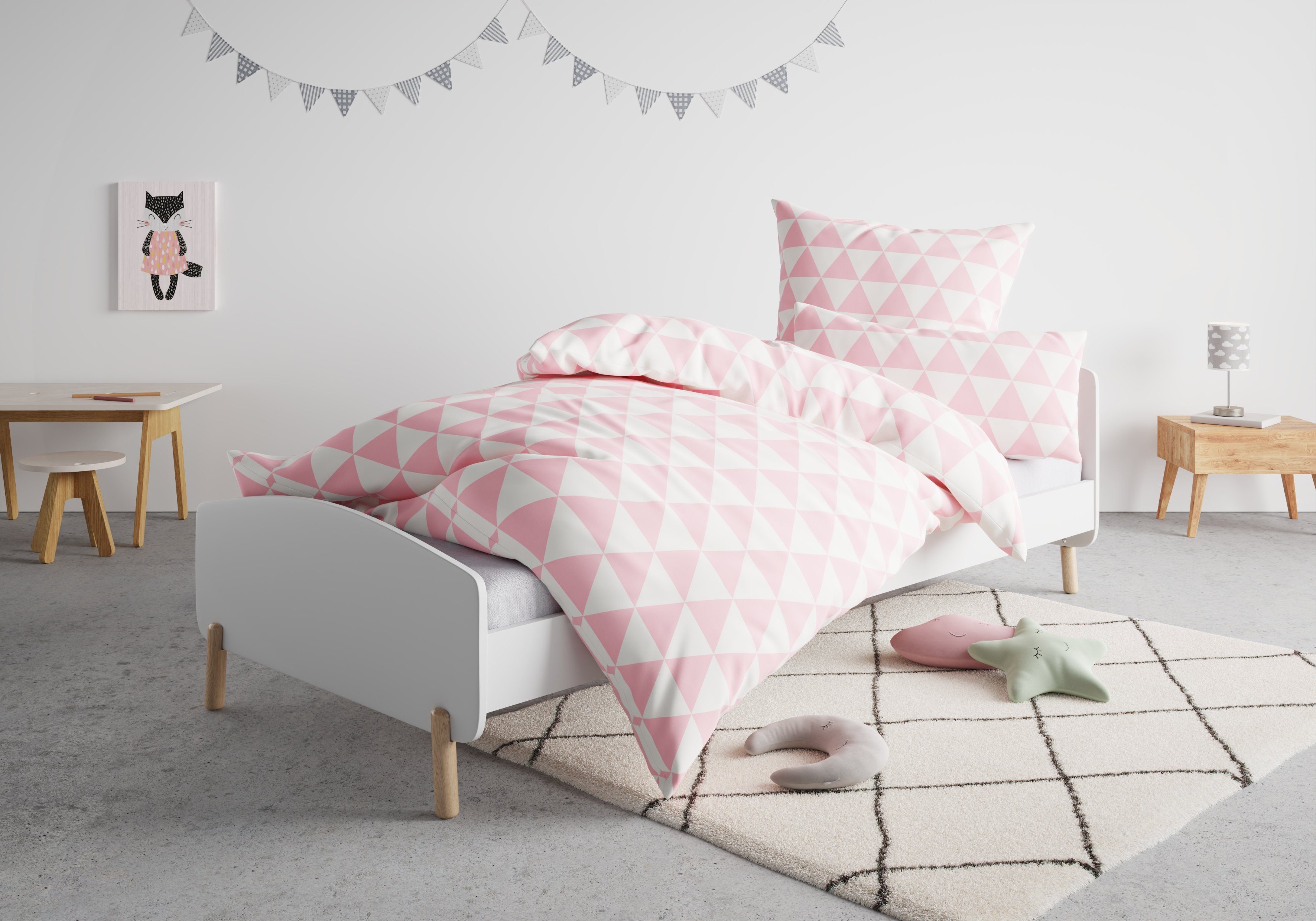 cm, rosa Gr. 135x200 Baumwolle, grafische in Bettwäsche Renforcé, aus mit Gretje Bettwäsche 155x220 teilig, Lüttenhütt, Bettwäsche Reißverschluss 2 oder
