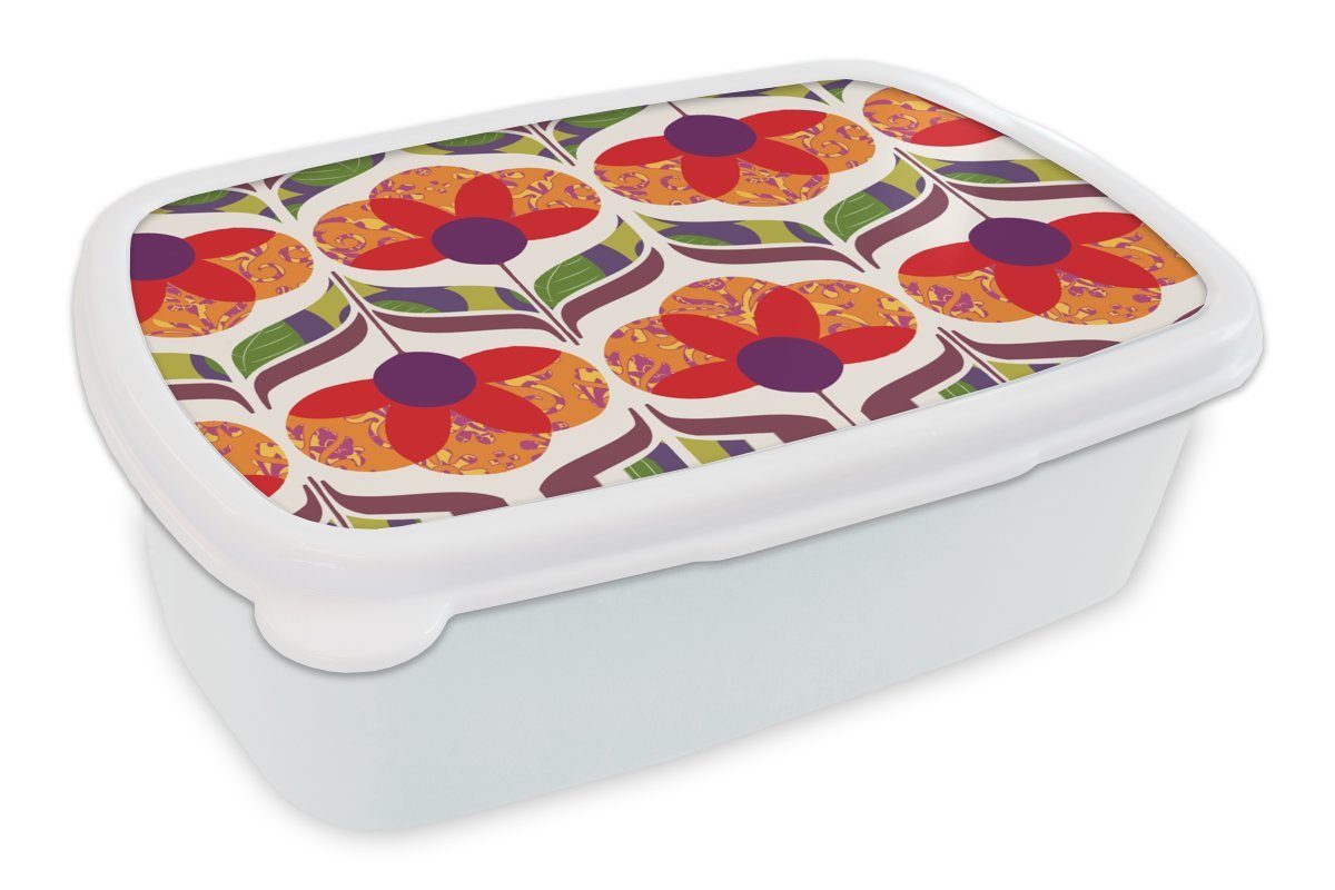 MuchoWow Lunchbox Retro - Flower Power - Vintage - Farben, Kunststoff, (2-tlg), Brotbox für Kinder und Erwachsene, Brotdose, für Jungs und Mädchen weiß