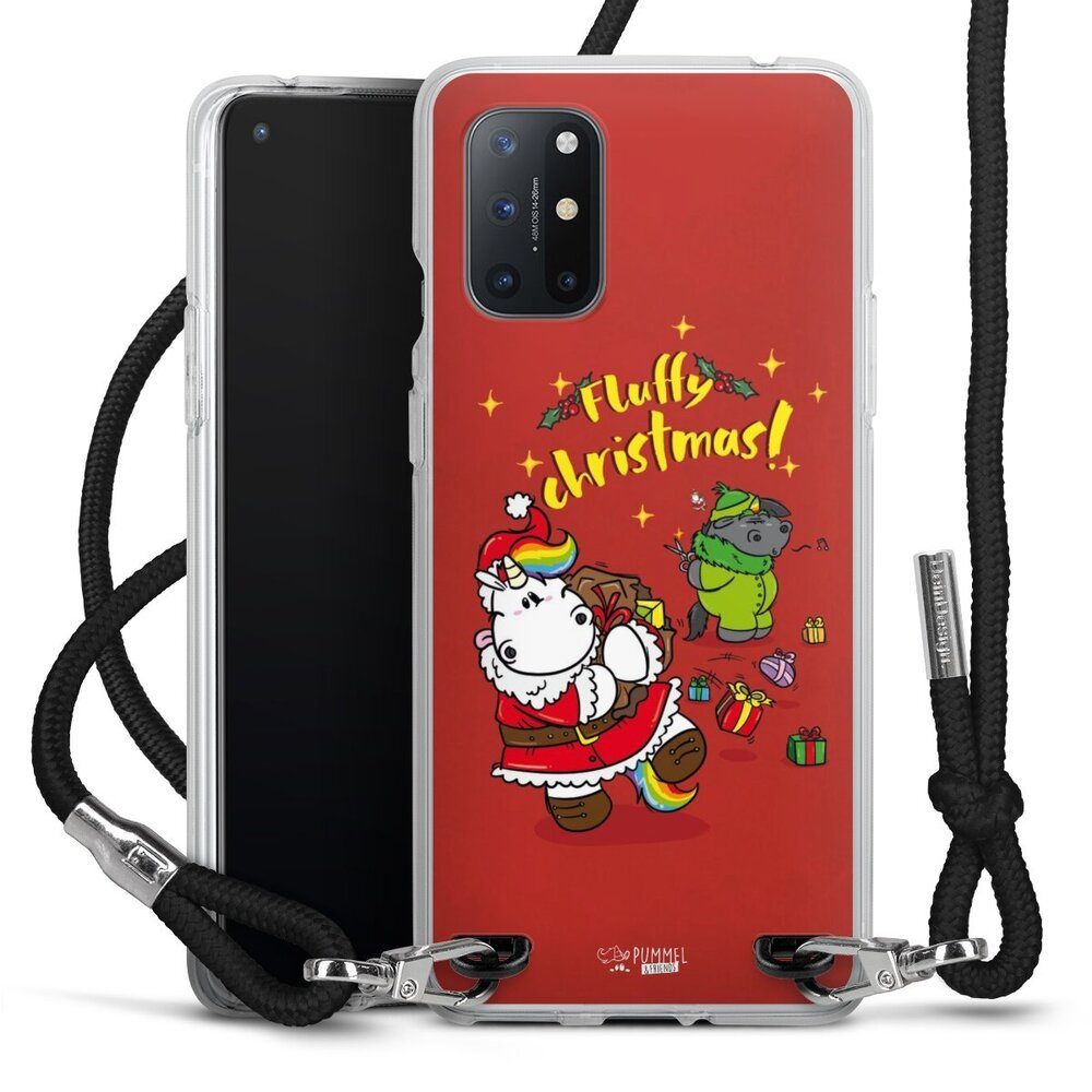 DeinDesign Handyhülle Pummeleinhorn Fluffy Christmas Red, OnePlus 8T Handykette Hülle mit Band Case zum Umhängen Cover mit Kette