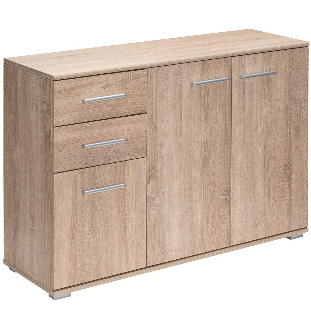 Casaria Kommode Alba DB101, mit 3 Türen 2 Schubladen 107x75x35cm spiegelbarer Aufbau Holz