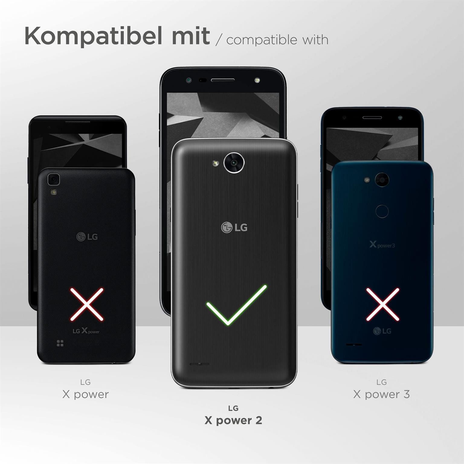moex Handyhülle für LG X Power 2 Hülle Klappbar Flip Case Schwarz 5,5 Zoll, 360 Grad Schutz Handytasche Leder Optik PU Lederhülle Cover Klapphülle