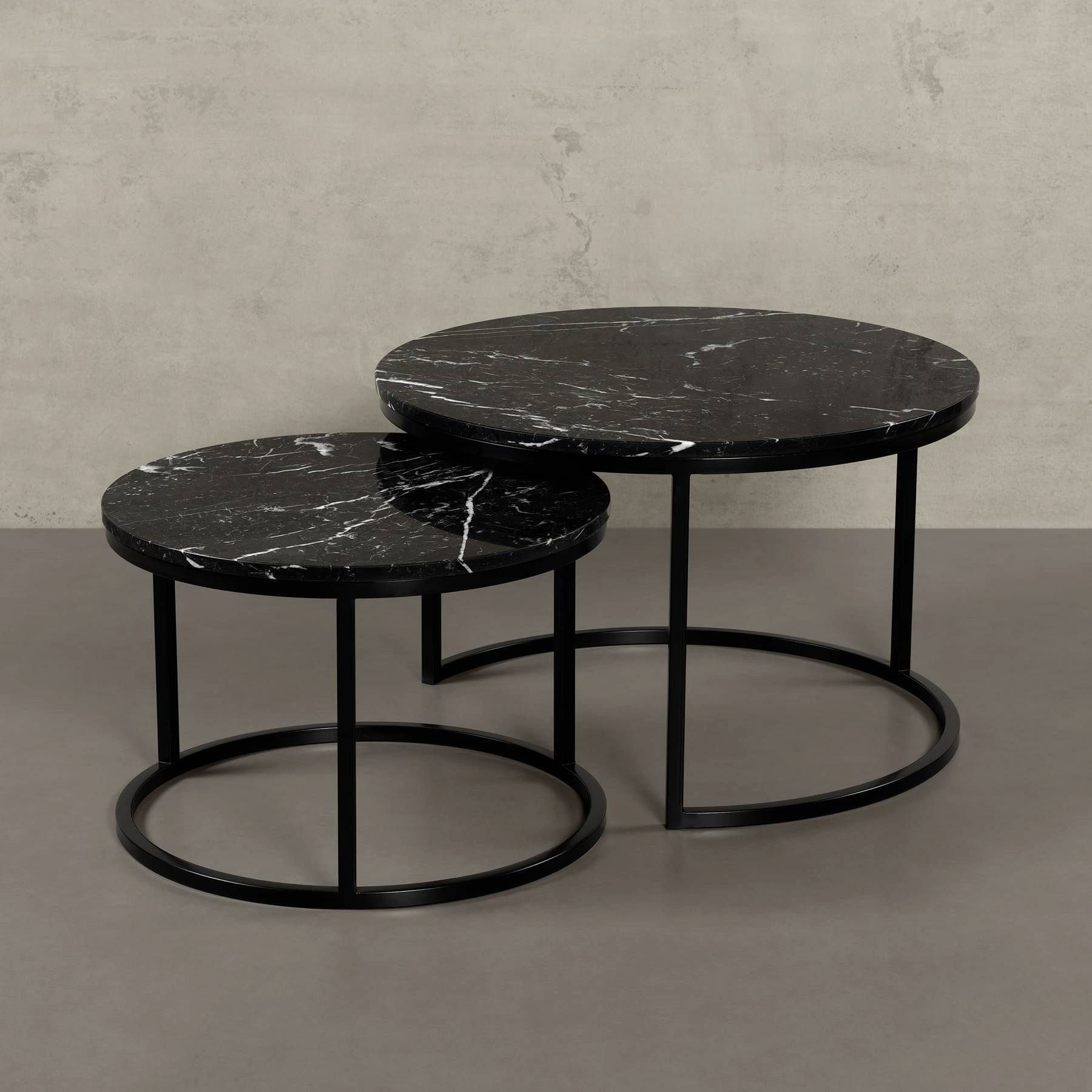MAGNA Atelier Satztisch OSLO mit Marmor Tischplatte, Couchtisch-Set, Naturstein, nachhaltig, 76x45cm & 61x40cm