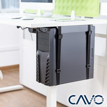 CAVO Desktop PC-Halterung CH-B mit reißfesten Gurten Halterung, (Computerhalter für alle PC-Größen bis 10 kg Gewicht, schwarz)