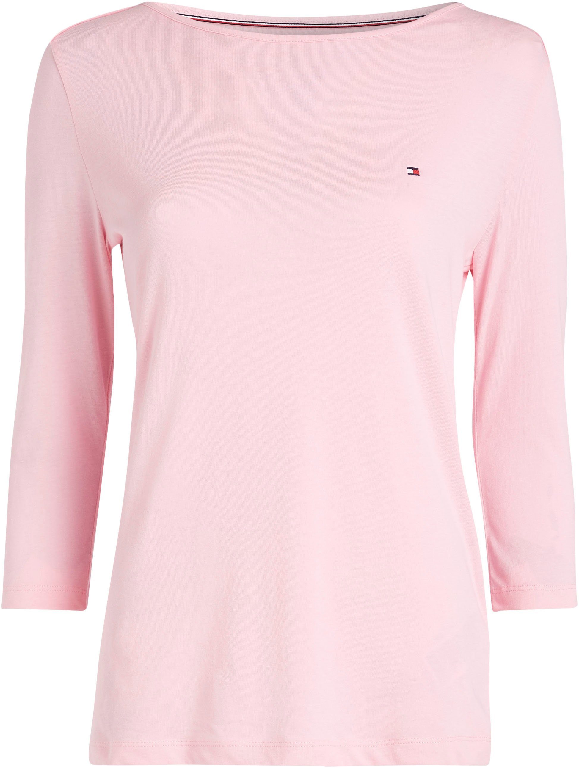 Tommy Hilfiger 3/4-Arm-Shirt ORG Tommy-Hilfiger-Logostickerei mit BOAT-NK SLV 3/4 CO SLIM TOP pink