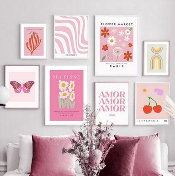 TPFLiving Kunstdruck (OHNE RAHMEN) Poster - Leinwand - Wandbild, Henri Matisse - Kirsche, Regenbogen, Schmetterling, Blumen - (Flower Market Paris), Farben: Rosa, Pink, Rot und Weiß - Größe 10x15cm