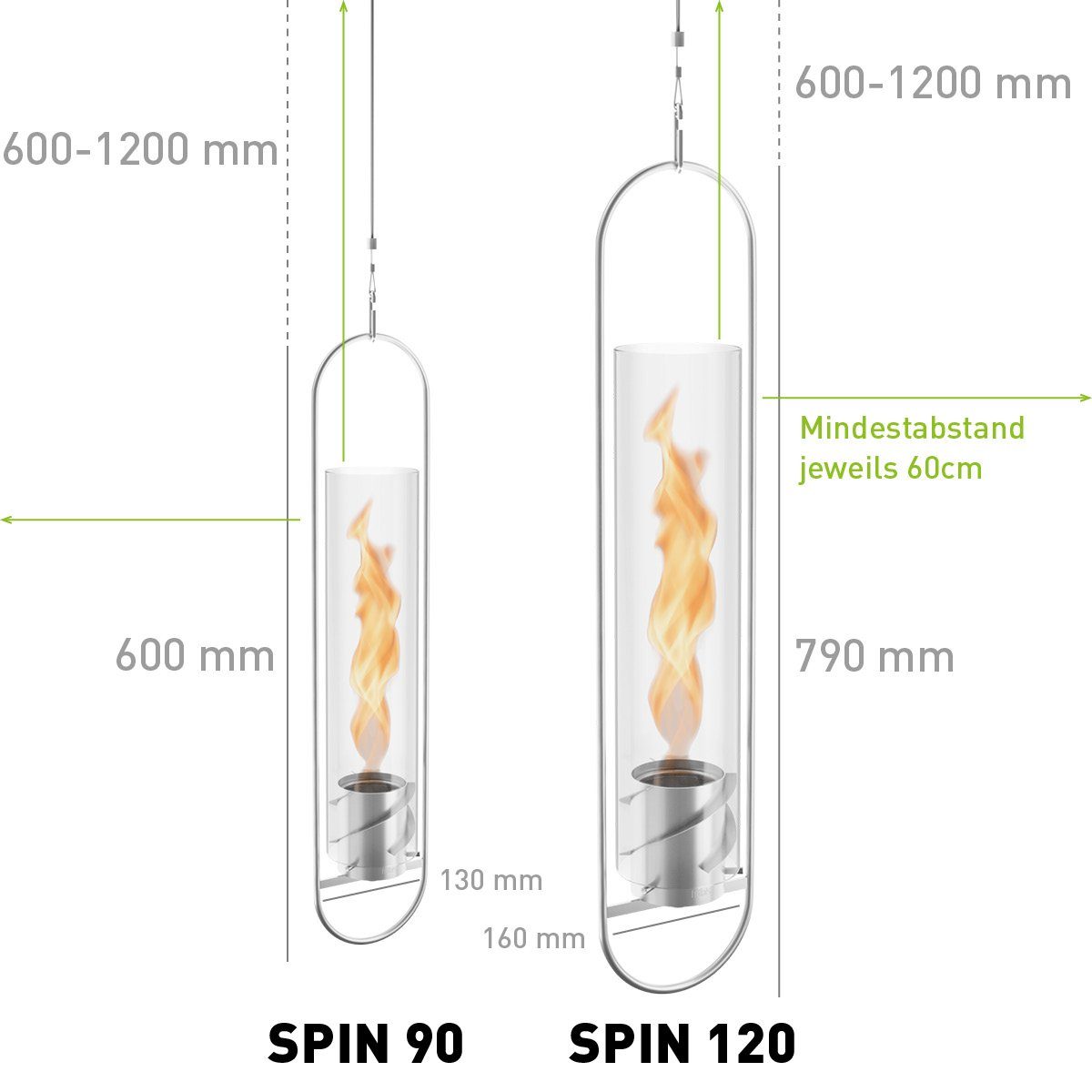 höfats Tischfeuer Hängesystem (Zubehör für SPIN Tischfeuer, Bioethanolkamin, Tischkamin, Hängelösung aus Edelstahl), für Indoor und Outdoor