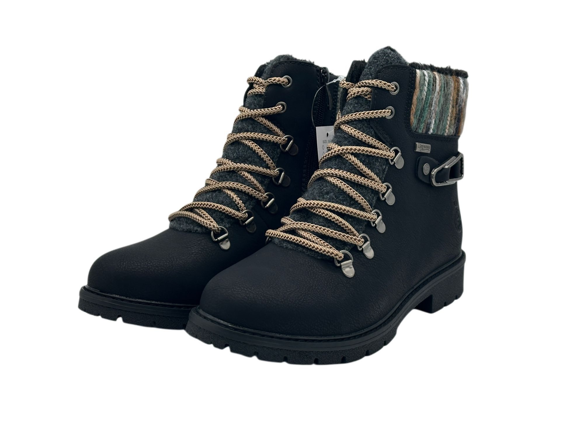 Nowaland Damen Winterboots mit Strickkragen und Profilsohle Westernstiefel Warm gefüttert mit dekorativer Bergsteiger-Schnürung – Bild 4 von 5