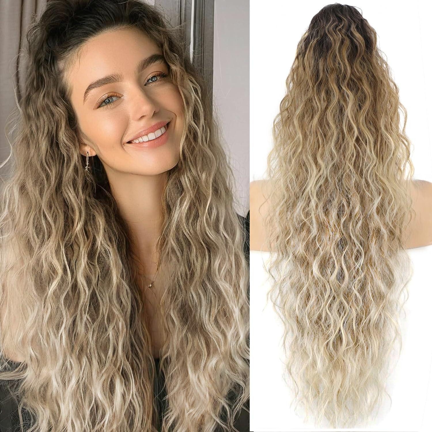 LuxusKollektion Kunsthaar-Extension Pferdeschwanz Damen Klammer Haarteil Zopf 75cm Braun Ombre mit Blond