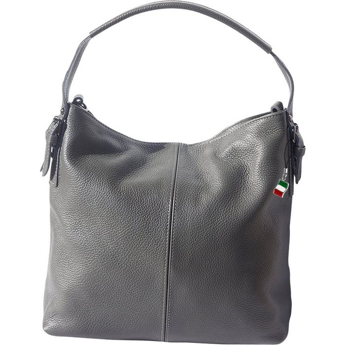 FLORENCE Shopper Florence legere Echtleder Hobo Bag Damen Damen Tasche aus Echtleder in grau ca. 34cm Breite Made-In Italy