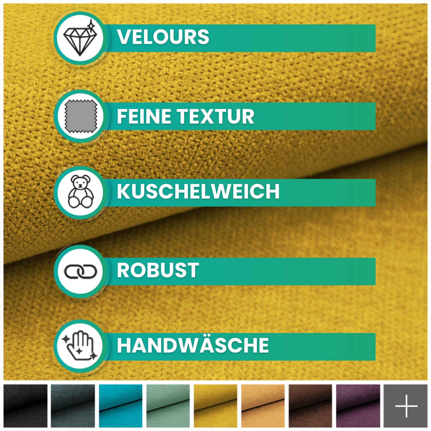 novely® Stoff RICKERT - Robuster Velours Polsterstoff mit feiner Textur, Kuschelweich, Robust, Abriebfest, Meterware, 1lfm