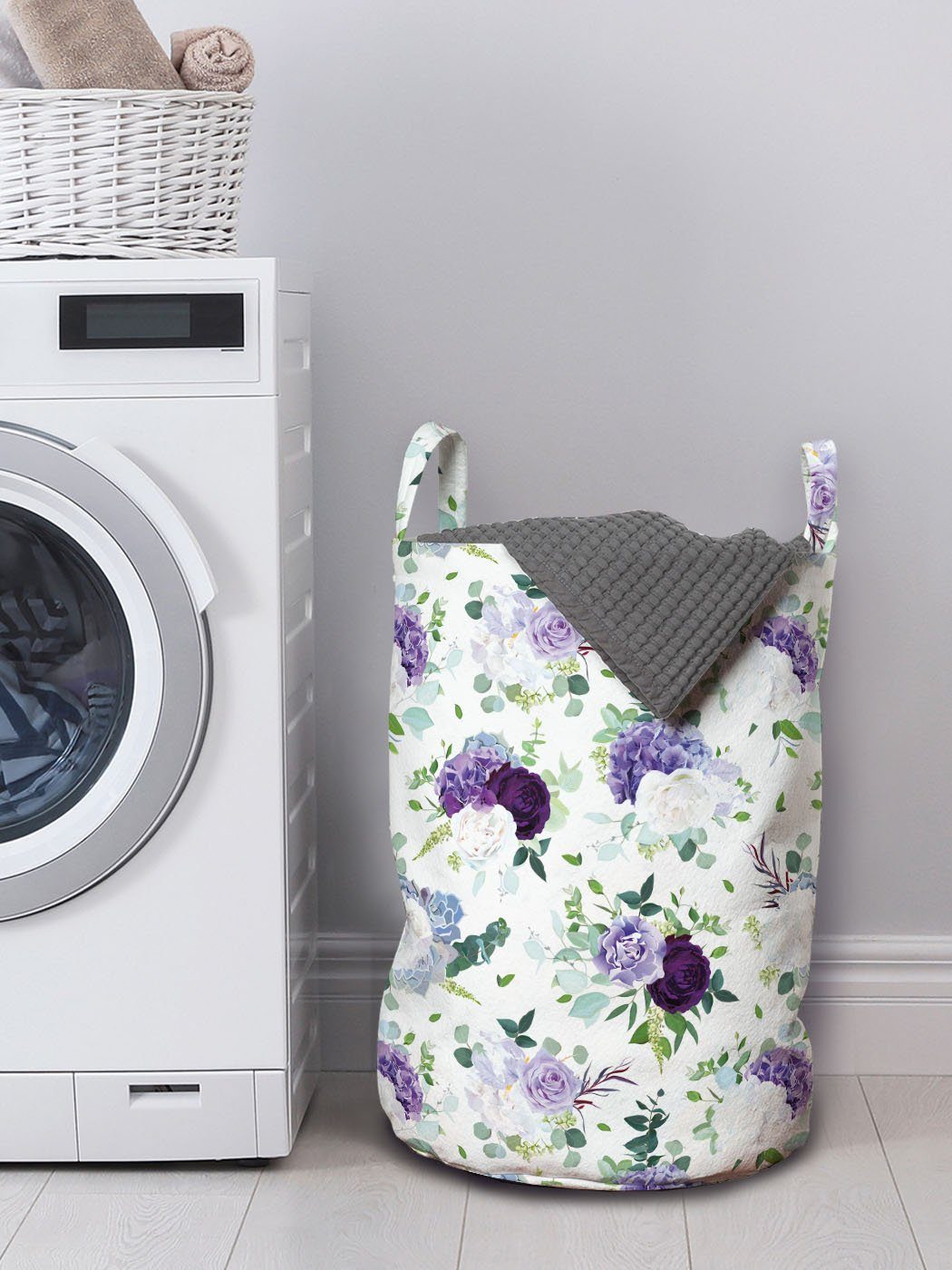 Abakuhaus Wäschesäckchen Wäschekorb mit Rose Waschsalons, Blumen Iris-Blumen Hydrangea Griffen Kordelzugverschluss für