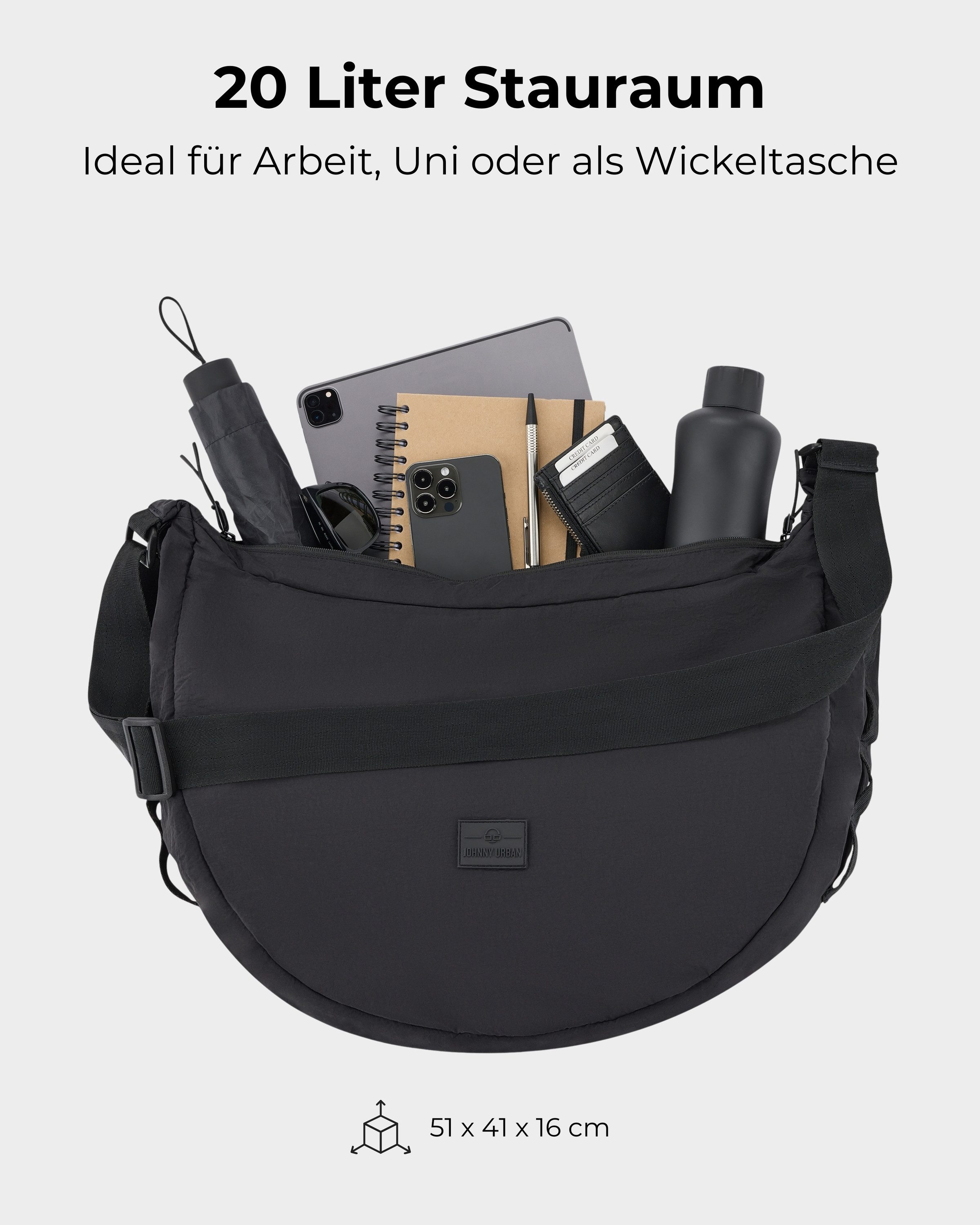 Johnny Urban Umhängetasche Kaia XL Half Moon Bag im Puffer Design, 16 Zoll, Große Crossbody Bag in Halbmond Form, Wasserabweisend