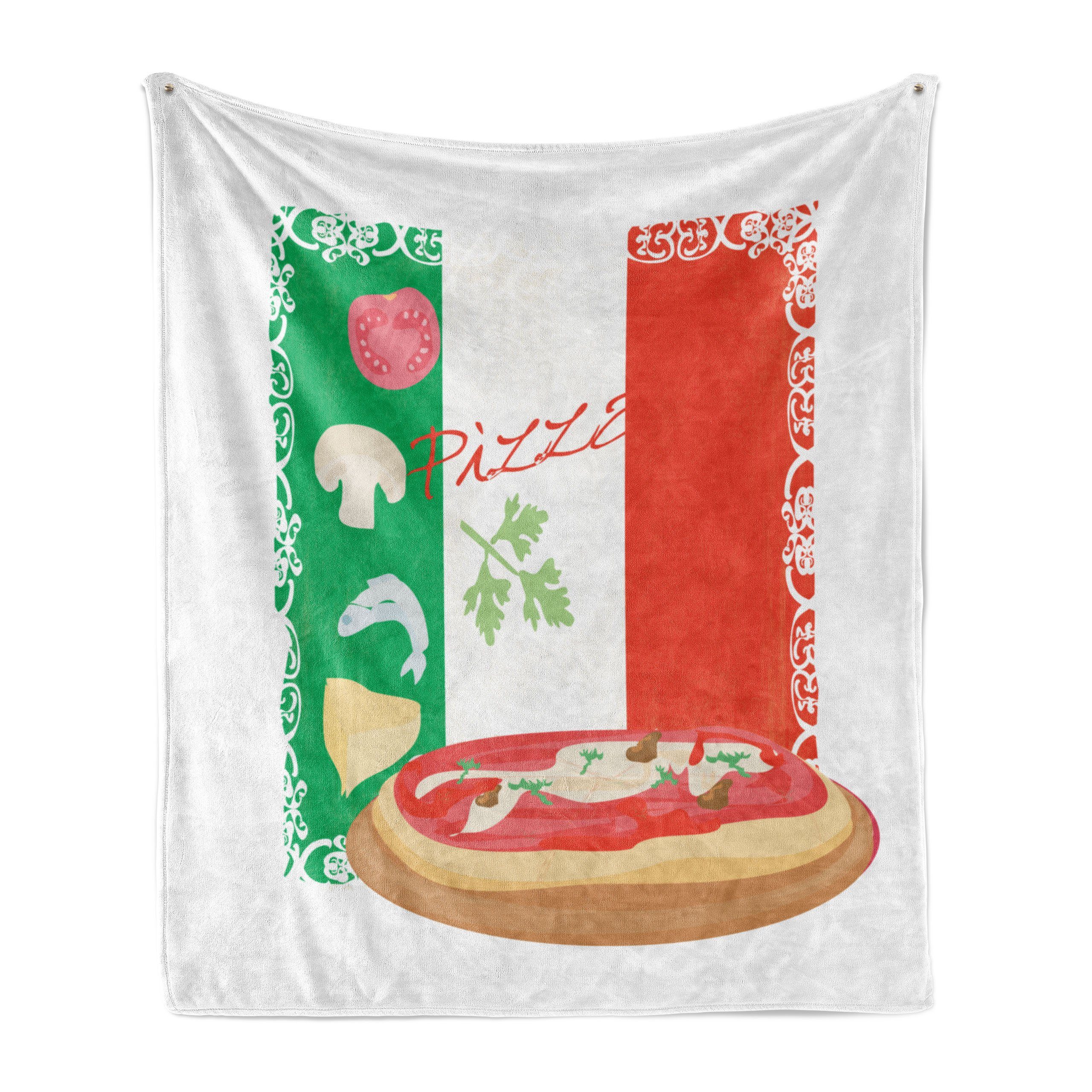 Wohndecke Gemütlicher Plüsch für den Innen- und Außenbereich, Abakuhaus, Pizza Italienische Küche und Flagge
