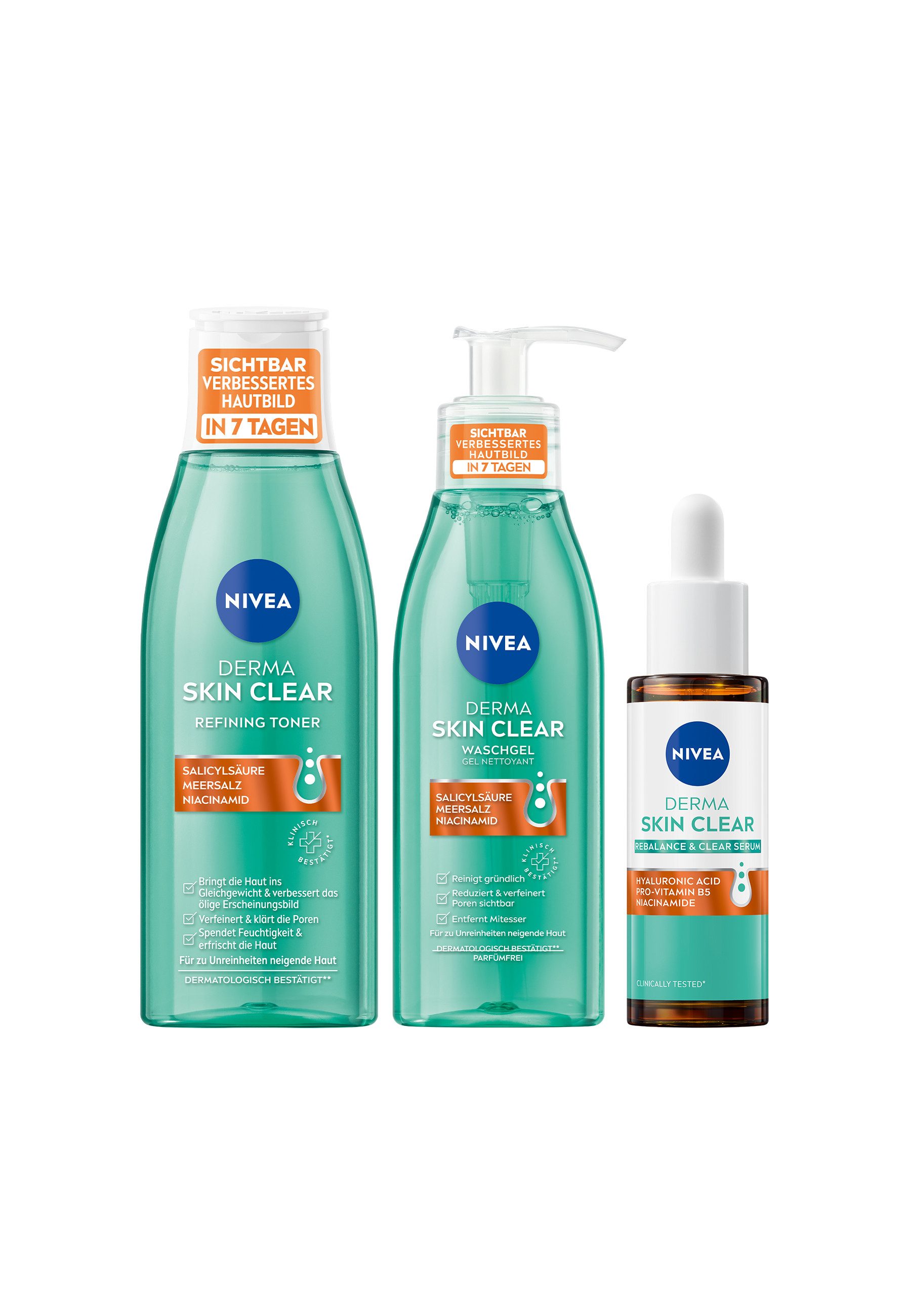 Gesichtreinigungs-Set DERMA SKIN CLEAR Day Routine Waschgel, Toner & Regenerate & Serum