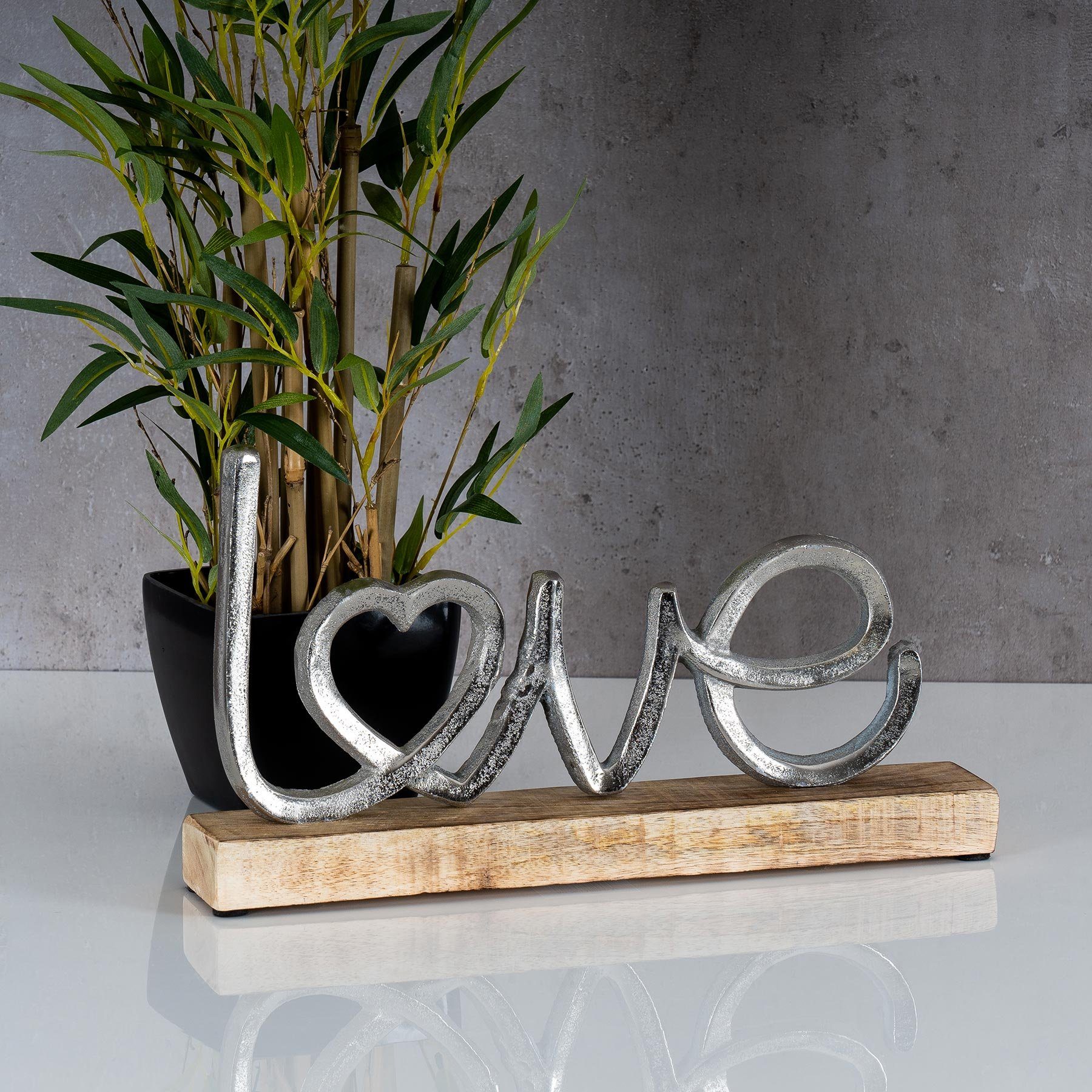 Levandeo® Deko-Schriftzug, Aufsteller Mango Schriftzug Metall Love H17cm Holz Deko Mangoholz