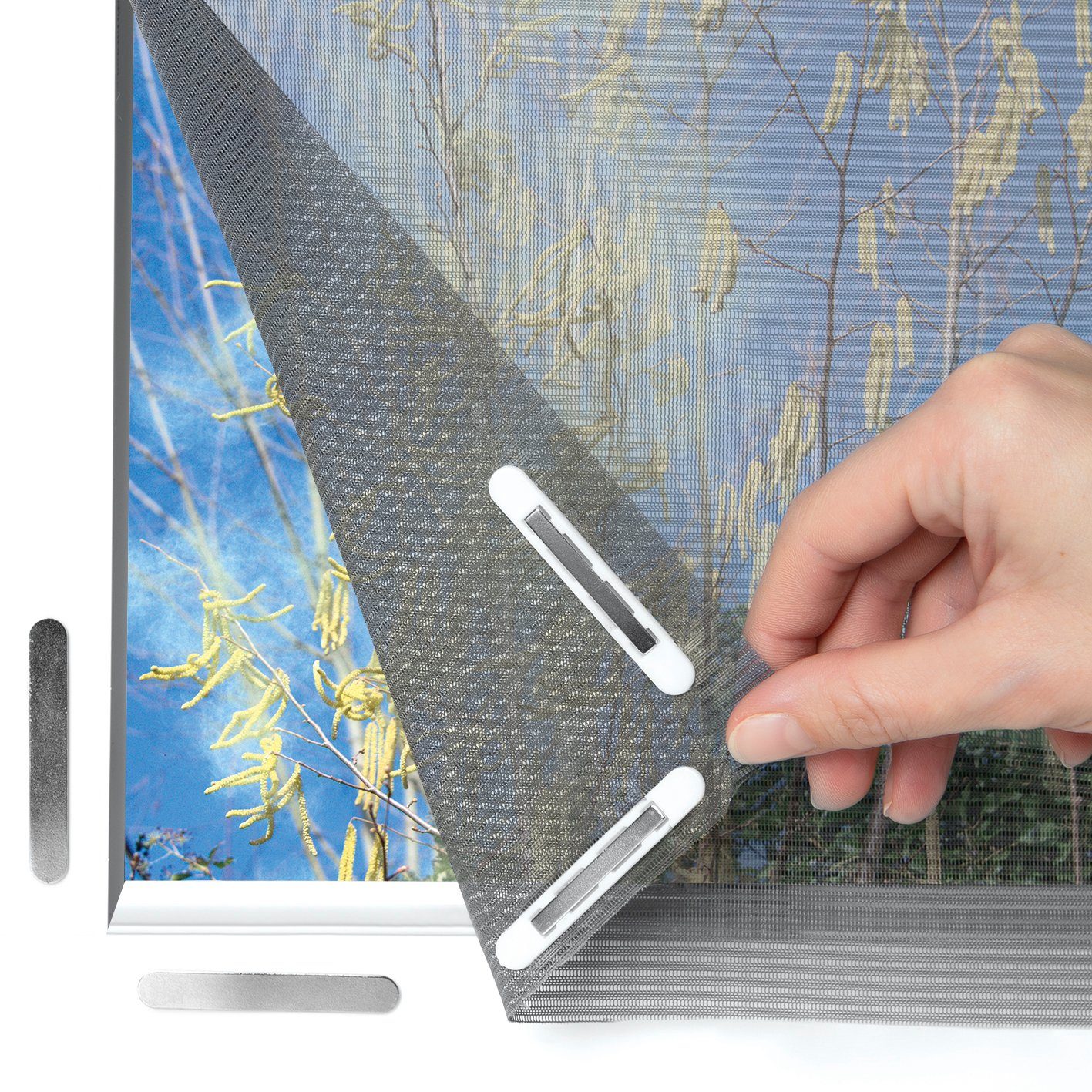 zuschneidbar Pollenschutz 150x130cm, Hoberg magnetisch & Moskitonetz inkl. Insektenschutz-Fensterrahmen Fliegengitter