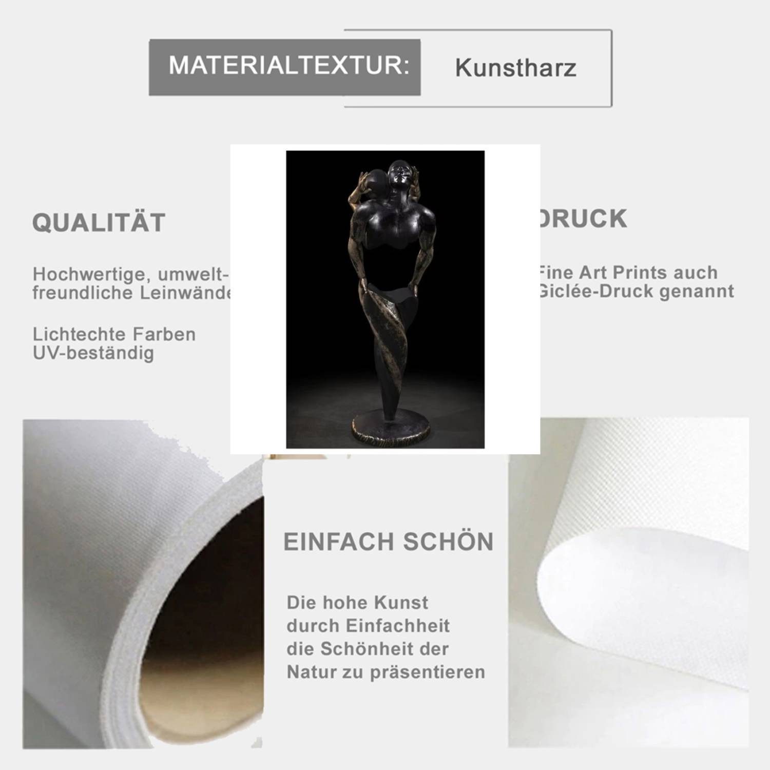 TPFLiving Kunstdruck OHNE RAHMEN, Abstrakte Metallfiguren mit visuellen Effekten - (Leinwandbild XXL), Farben: Farben: schwarz, silber, grau -Größe: 20x30cm